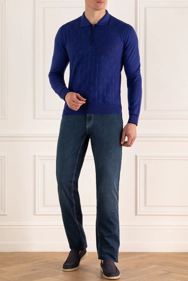 Dalmine man wool, silk and cashmere long sleeve polo blue for men купить с ценами и фото 165194 - photo 2