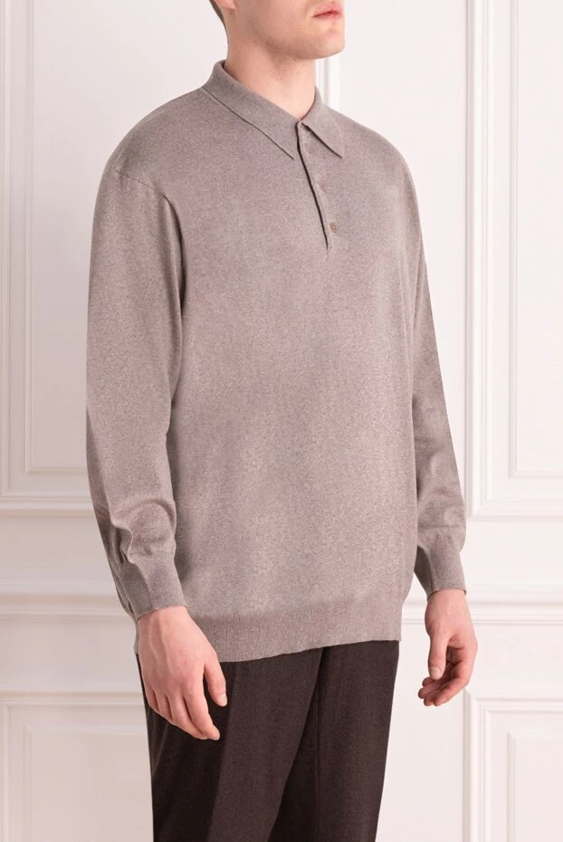 Dalmine бежевое шерстяное поло с классическим воротником и длинным рукавом
 165198 - фото 3