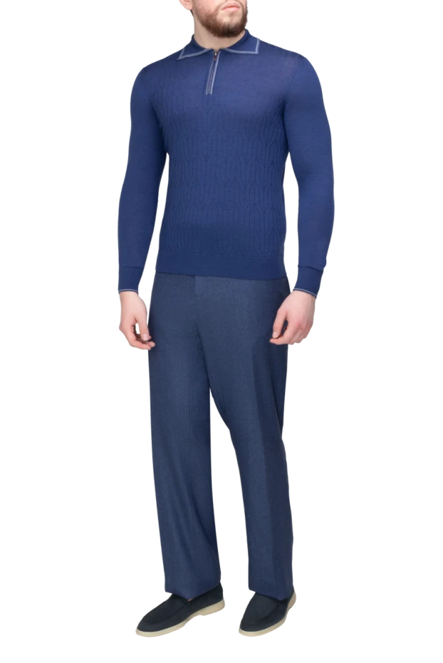 Dalmine man wool, silk and cashmere long sleeve polo blue for men купить с ценами и фото 165220 - photo 2