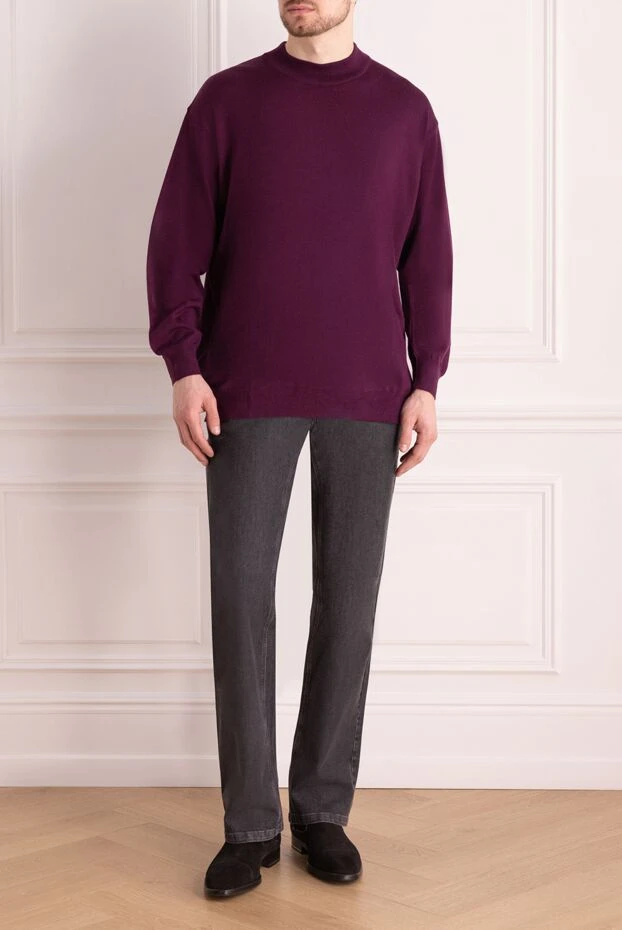 Dalmine man men's jumper with a high stand-up collar made of wool, purple купить с ценами и фото 165237 - photo 2