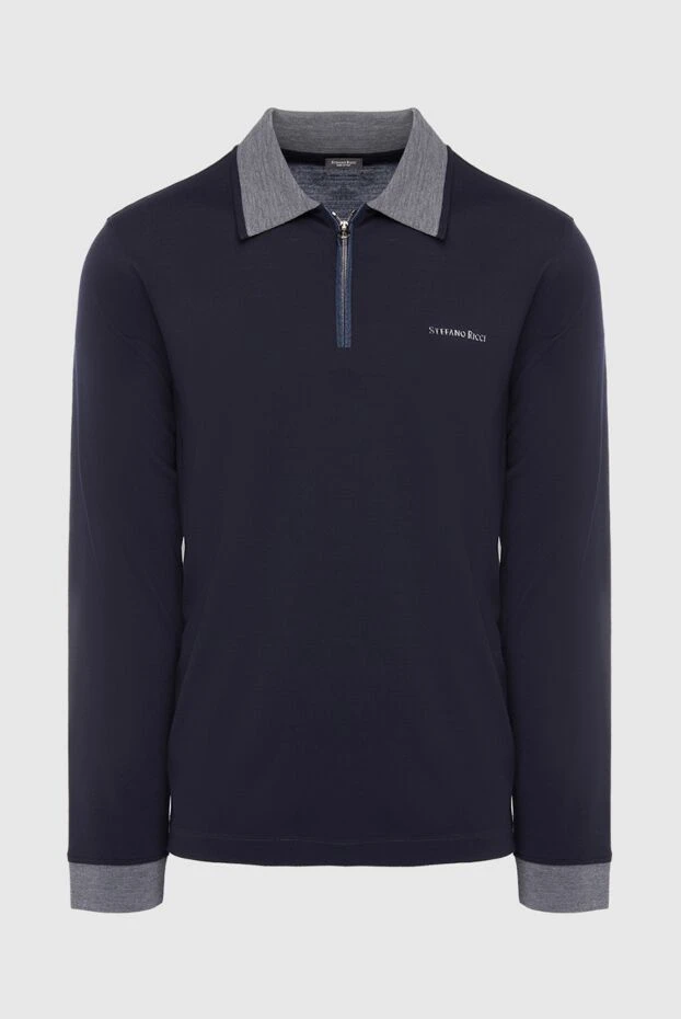 Поло с длинным рукавом из шерсти и кожи крокодила синее мужское - фото 1