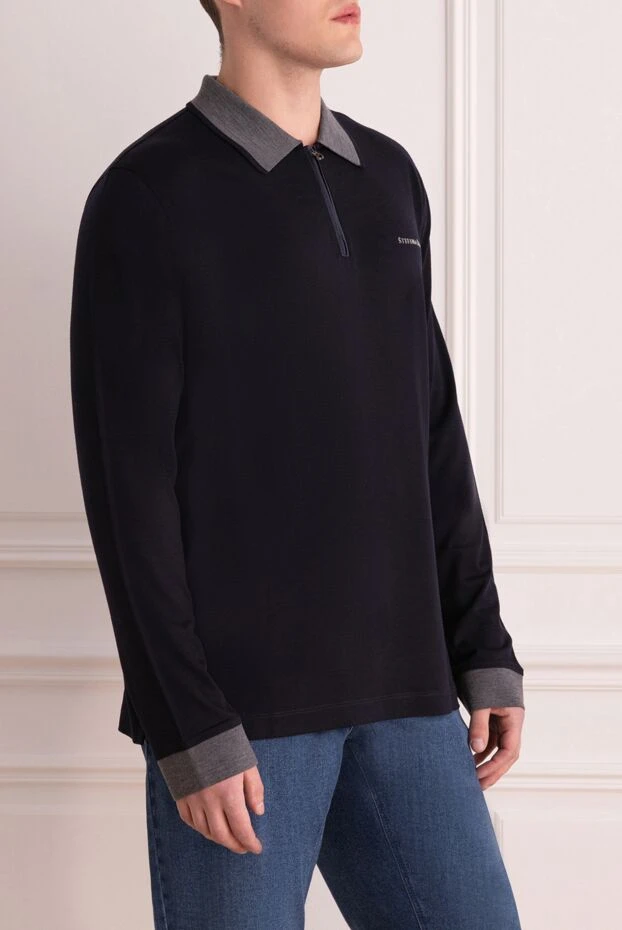 Stefano Ricci жүн мен қолтырауын терісінен тігілген ұзын жеңді ерлер полосы, көк түсті 165257 - фото 3