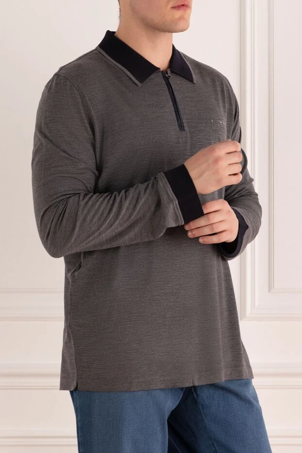 Stefano Ricci қолтырауын терісі салынған ерлерге арналған сұр түсті ұзын жеңді жүн поло жейдесі 165258 - фото 3