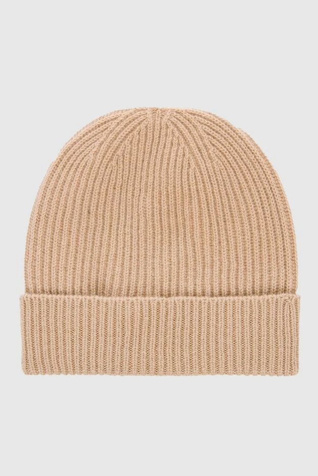 Malo шапка бини из кашемира вязаная в рубчик светло-коричневая мужская 165275 - фото 3
