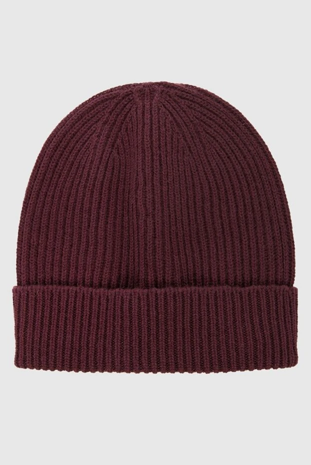 Malo шапка бини из кашемира вязаная в рубчик бордово-коричневая мужская 165277 - фото 3