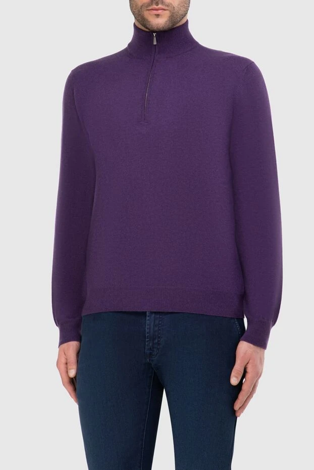Malo мужской джемпер из мягкого кашемира на молнии в насыщенном фиолетовом оттенке 165312 - фото 3