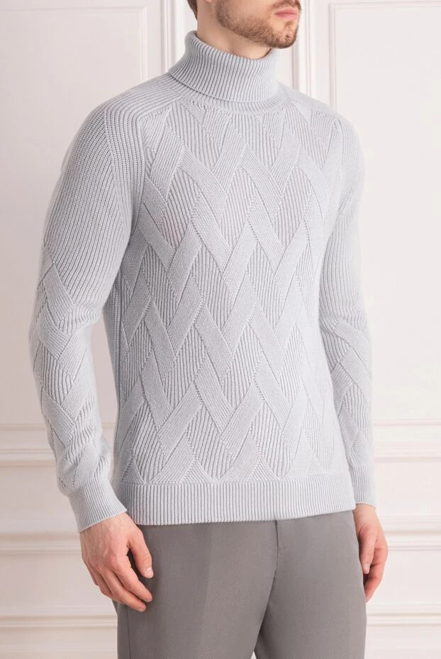 Malo голубой гольф мужской с высоким воротом из кашемира 165314 - фото 3