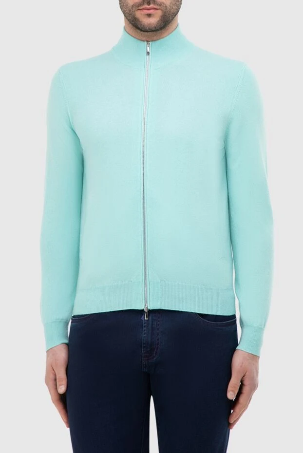 Malo кашемировый джемпер мужской мятный с эластичными манжетами и молнией
 165316 - фото 3