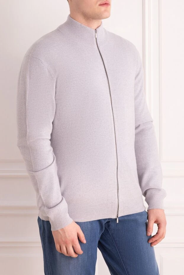 Malo джемпер из кашемира светло-серый мужской с молнией и воротником-стойкой
 165330 - фото 3