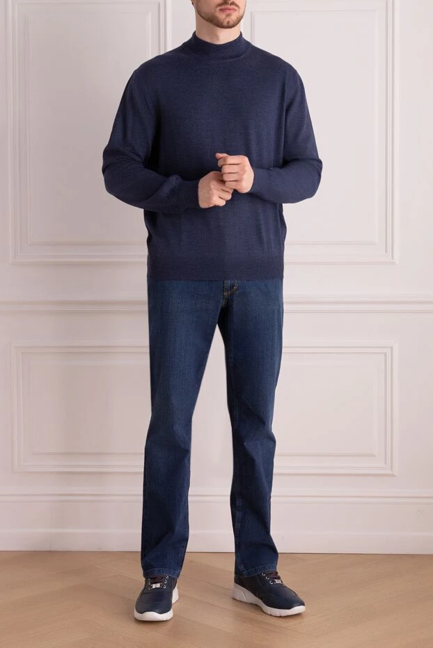 Gran Sasso man men's jumper with a high stand-up collar made of wool, blue купить с ценами и фото 165373 - photo 2