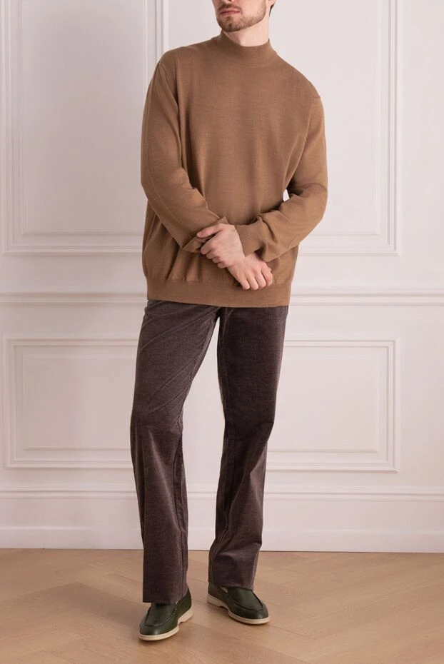 Gran Sasso man men's jumper with a high stand-up collar made of wool, beige купить с ценами и фото 165374 - photo 2