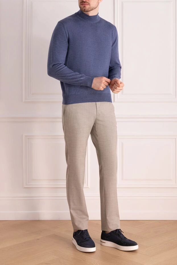 Gran Sasso man men's jumper with a high stand-up collar made of wool, blue купить с ценами и фото 165375 - photo 2