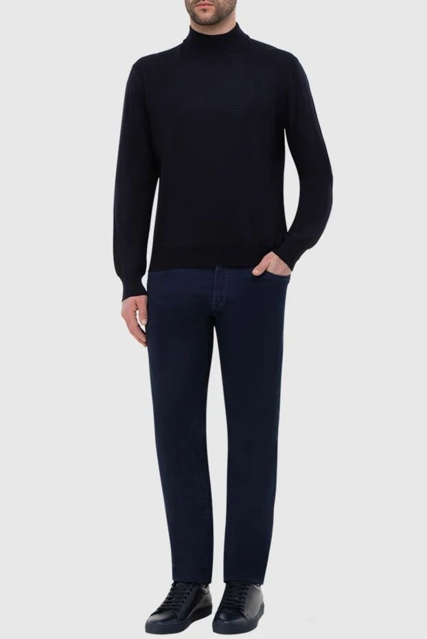 Gran Sasso man men's jumper with a high stand-up collar made of wool, blue купить с ценами и фото 165376 - photo 2