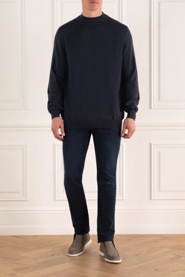 Gran Sasso man men's jumper with a high stand-up collar made of wool, blue купить с ценами и фото 165489 - photo 2