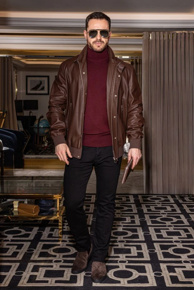 Men's burgundy wool and polyester turtleneck. - photo 2