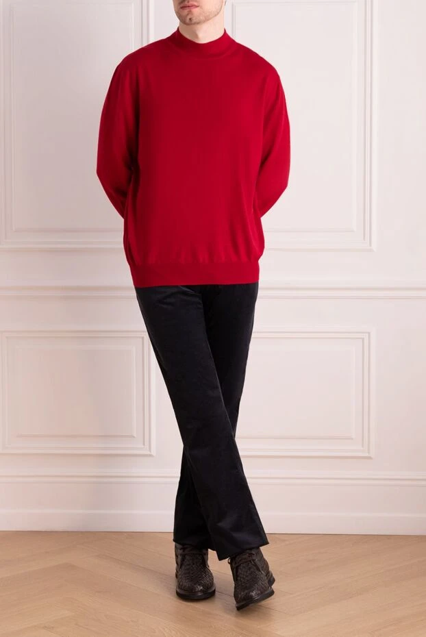 Gran Sasso man men's jumper with a high stand-up collar, red wool купить с ценами и фото 165649 - photo 2