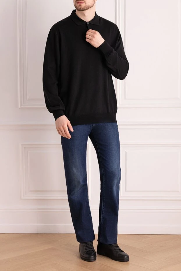 Gran Sasso man wool long sleeve polo black for men купить с ценами и фото 165653 - photo 2