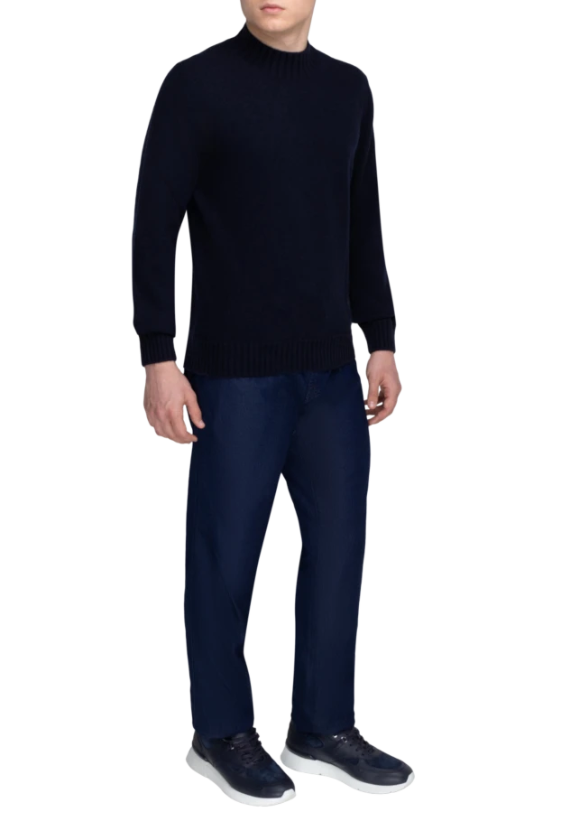 Gran Sasso man men's jumper with a high stand-up collar made of wool, blue купить с ценами и фото 165713 - photo 2