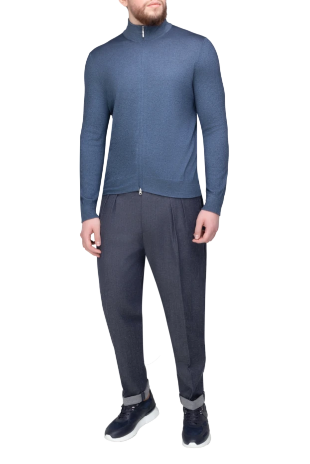 Gran Sasso man men's cashmere cardigan blue купить с ценами и фото 165719 - photo 2