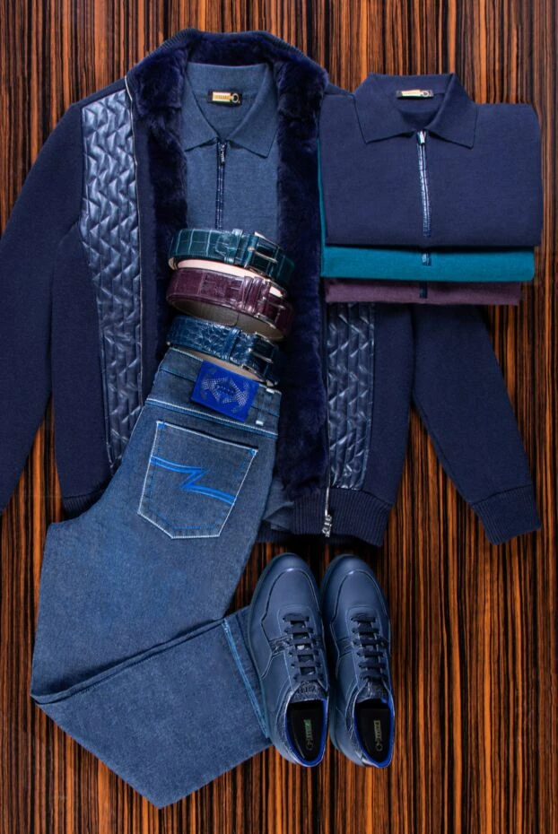 Zilli кардиган мужской из кашемира, натурального меха и натуральной кожи синий 165742 - фото 2