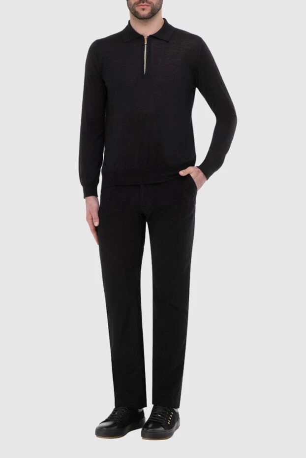 Zilli поло с длинным рукавом черное с вставками из кожи крокодила на молнии мужское 165747 - фото 3