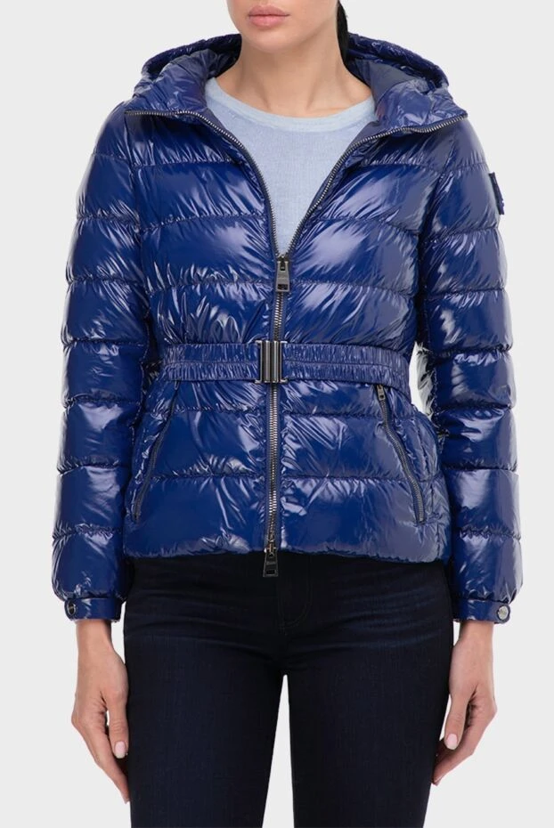 Herno пуховик синий глянцевый с поясом и капюшоном женский 165776 - фото 3
