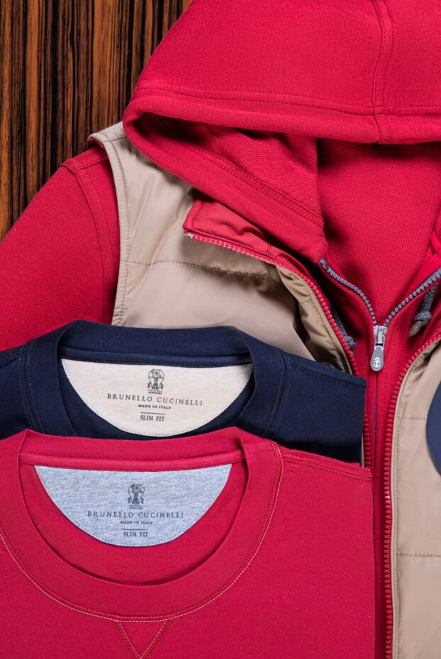 Brunello Cucinelli ерлерге арналған қызыл мақтадан жасалған футболка 165924 - фото 2