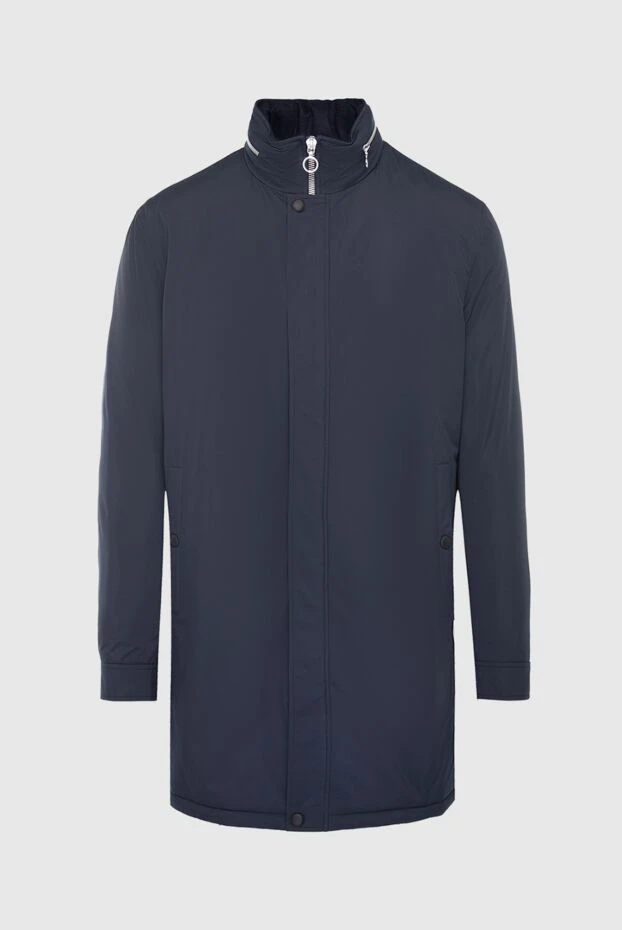 Ерлерге арналған көк пальто былғары бөлшектерімен - фото 1