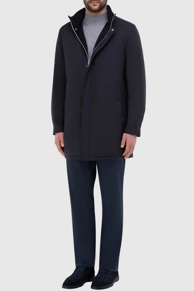 Seraphin куртка-пальто синяя с кожаными вставками мужская 165966 - фото 2