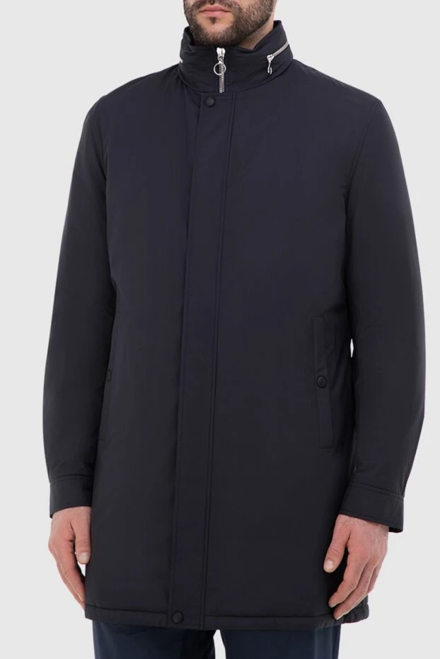 Seraphin куртка-пальто синяя с кожаными вставками мужская 165966 - фото 3