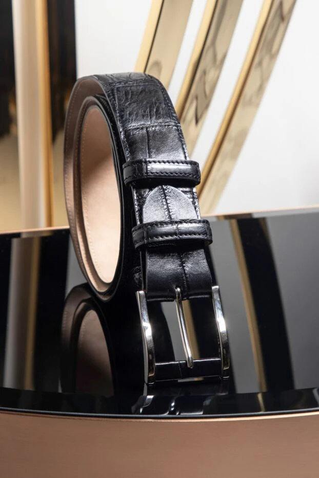 Cesare di Napoli ремень текстурный из кожи крокодила черный мужской 165991 - фото 2