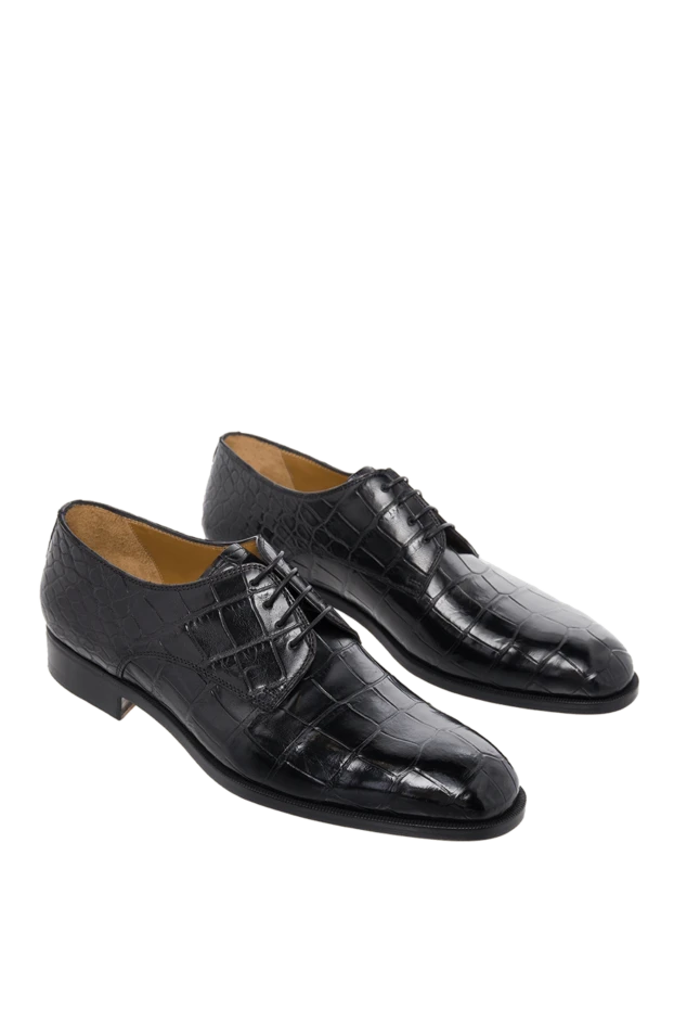 Cesare di Napoli black structured alligator leather derby shoes for men 165996 - photo 3