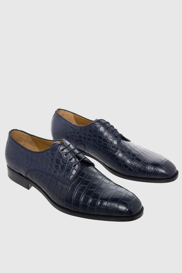 Cesare di Napoli blue structured alligator leather derby shoes for men 165997 - photo 3