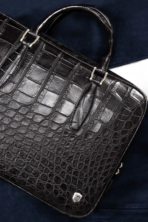 Crocodile leather briefcase black men's - photo 2