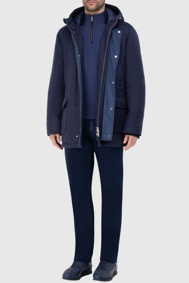 Кашемирден және көк жібектен тігілген ерлерге арналған мамық күрте - фото 2