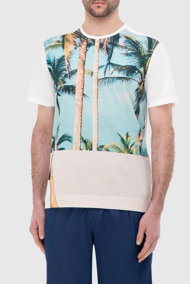 Limitato жазғы ою-өрнек пен аспанға қарсы пальмалар бейнеленген ерлерге арналған ақ футболка
 166077 - фото 3