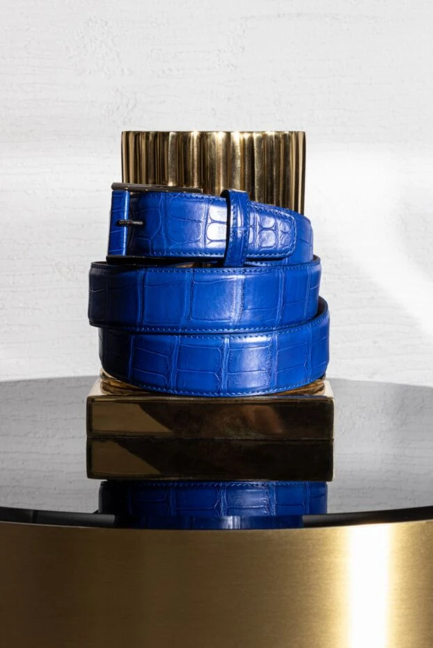 Cesare di Napoli ремень из кожи крокодила в ярком синем цвете
 166078 - фото 2