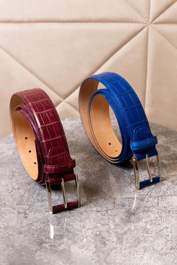 Cesare di Napoli ремень из кожи крокодила джинсово-синий мужской 166083 - фото 2