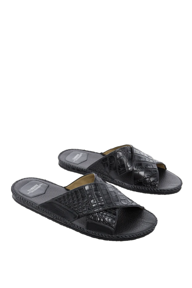 Tardini ерлерге арналған айқас белдікті қара аллигатор былғары шлепанцылар 166086 - фото 3