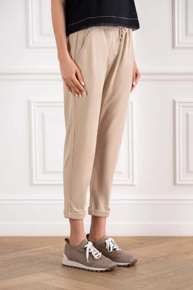 Brunello Cucinelli әйелдерге арналған бежевый мақта шалбар 166292 - фото 3