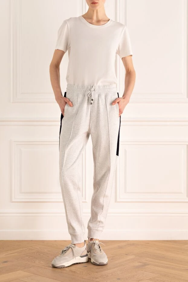 Brunello Cucinelli брюки из хлопка и полиамида серые женские 166312 - фото 3