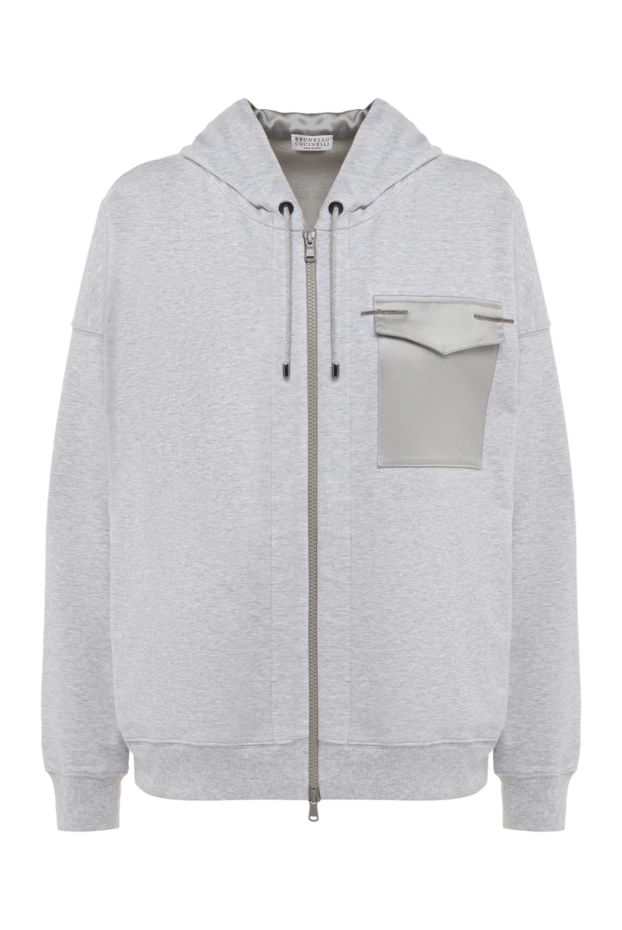 Светло-серый кардиган из хлопка на молнии с капюшоном
- фото 1