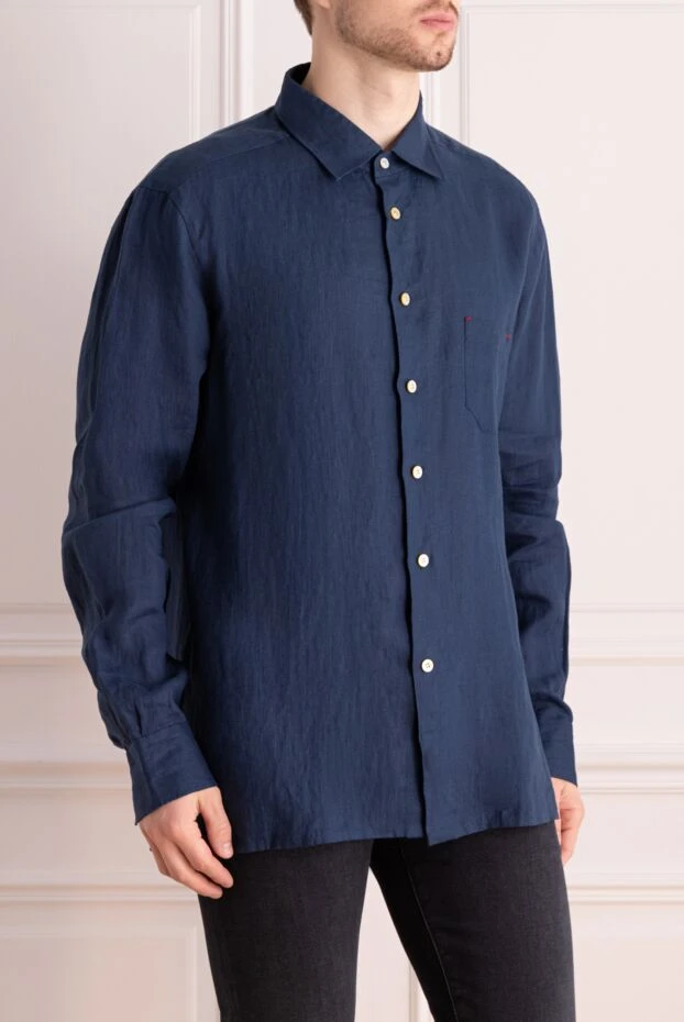 Kiton ақ түймелері бар зығыр көк көйлек 166331 - фото 3