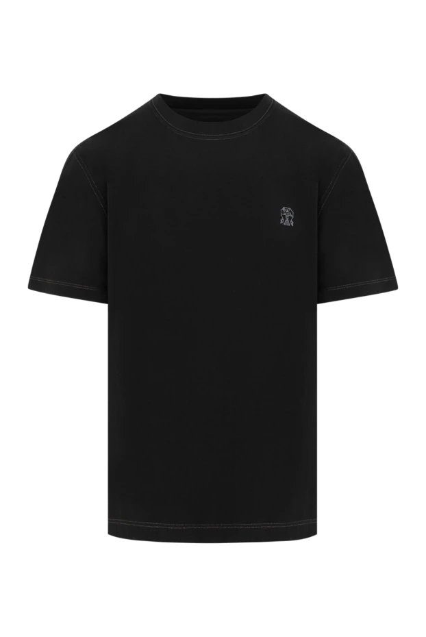 Чёрная базовая футболка с контрастными швами и фирменным знаком - фото 1