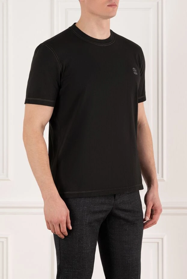 Brunello Cucinelli контрасты тігістері және бренд логотипі бар негізгі қара футболка 166389 - фото 3