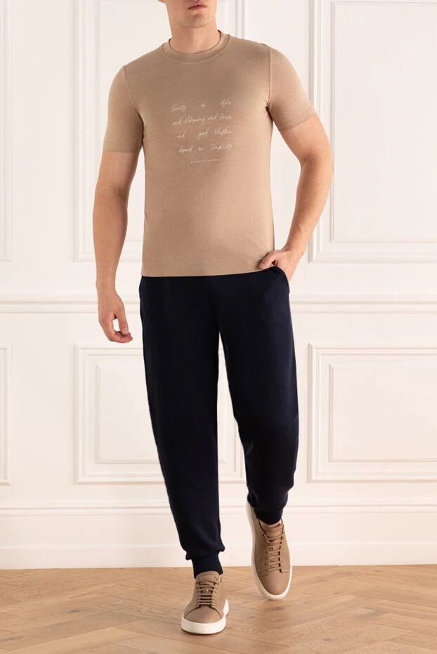 Brunello Cucinelli құмды реңктегі тырнақшасы бар жұмсақ мақта футболка 166395 - фото 2