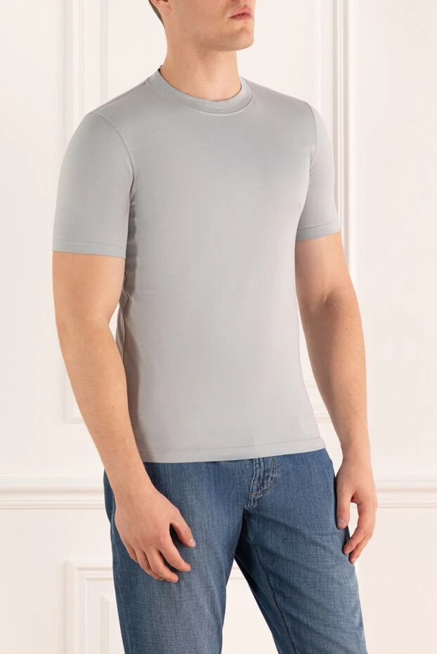 Brunello Cucinelli ашық сұр созылған мақта матадан жасалған футболка 166399 - фото 3