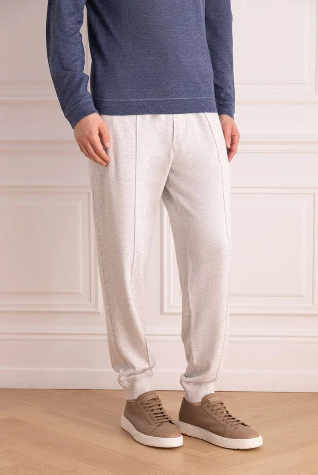 Brunello Cucinelli ашық түсті мақта матадан, етегінде манжеттер бар джерси шалбар
 166416 - фото 3