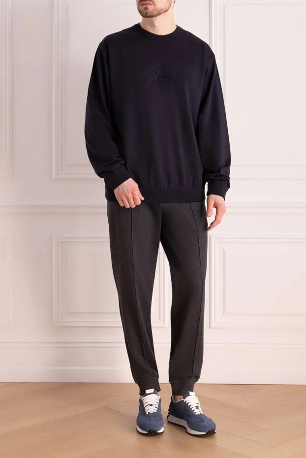 Brunello Cucinelli ортасы төмен декоративті тігісімен күңгірт сұр мақта матадан жасалған джерси шалбар.
 166417 - фото 2