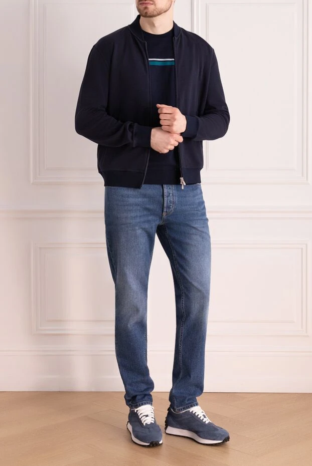 Brunello Cucinelli кофта спортивная из хлопка тёмно синего цвета на молнии
 166418 - фото 2